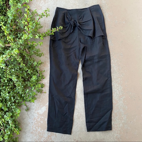 Frame Denim Pants - Frame Black Linen Blend Overlap Knot Pants
